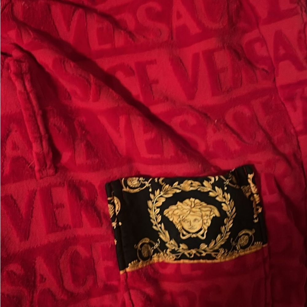 Versace Red Robe with Gold Medusa Detail